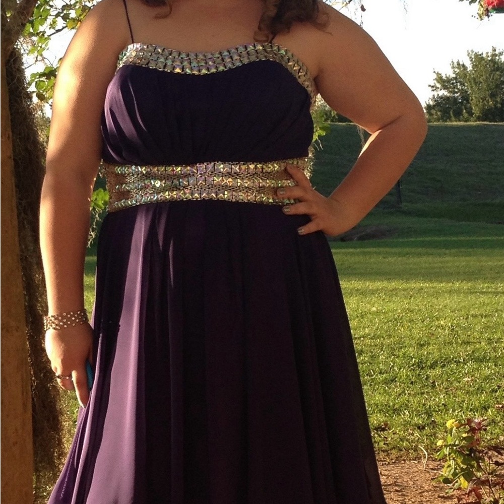 Juniors size 16 formal dress. Strapless. Studded neckline and empire waist.